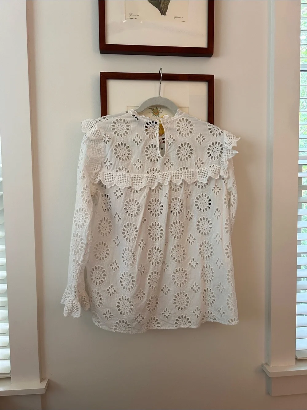 Zara Cream Eyelet Lace Long-Sleeve Blouse
